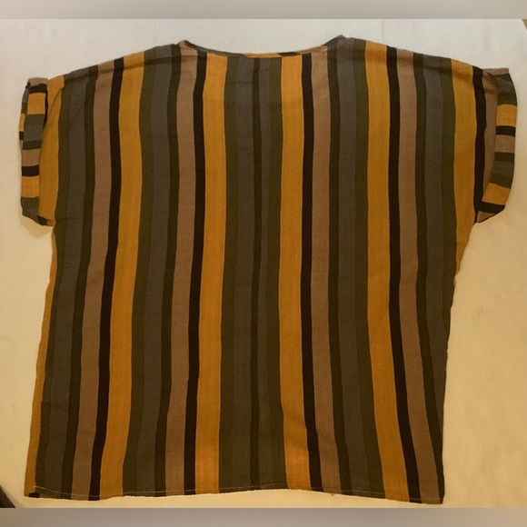 Emery Rose XL cotton blend yellow,green,brown, grey striped pull on top - Picture 5 of 8